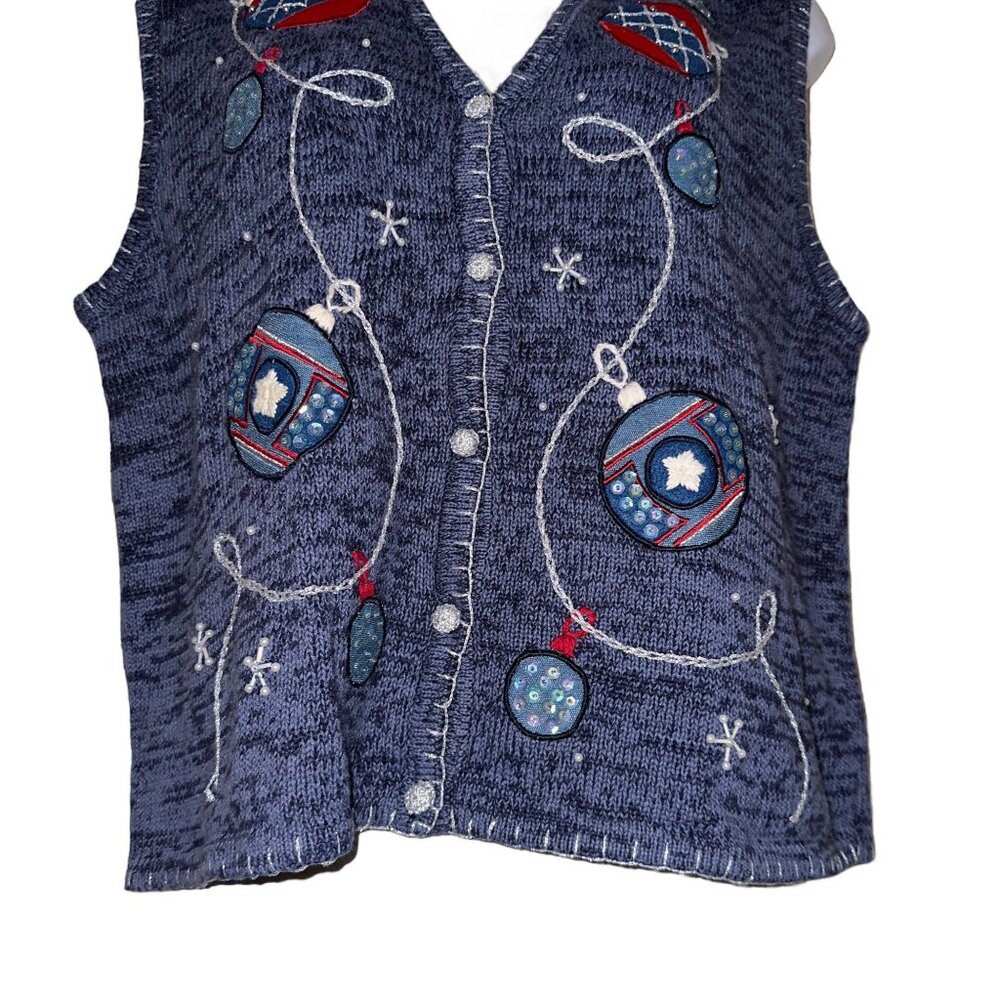 Bobbie Brooks Cardigan Sweater Vest Womens XL 16 18 Ornament Christmas Holiday - Picture 3 of 9
